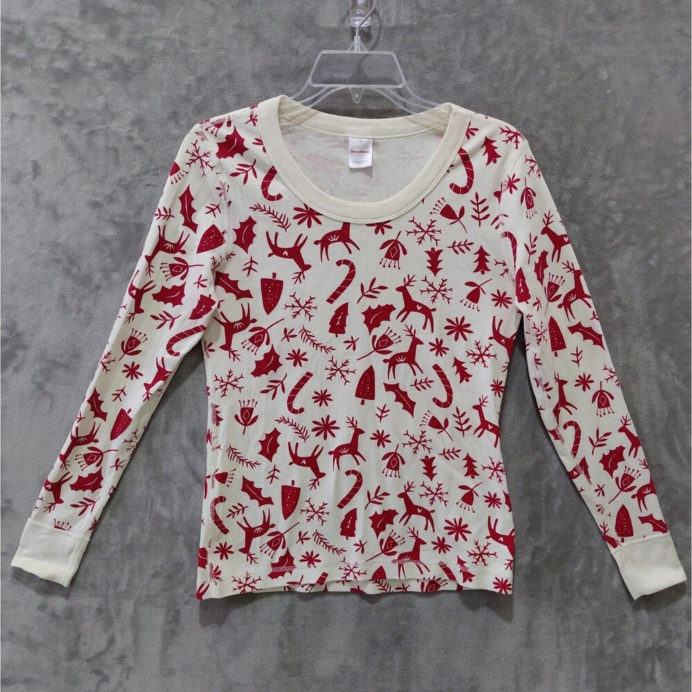 Hanna Anderson Scandi Cane Pajama Top Adult's Medium Organic Cotton Holiday EUC
